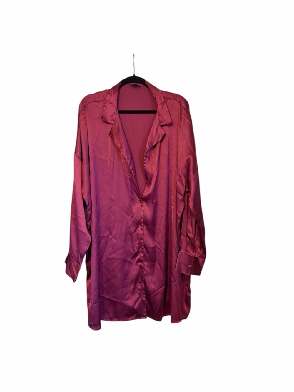 Boohoo Satin Button-Up Dress in Berry • Size 18